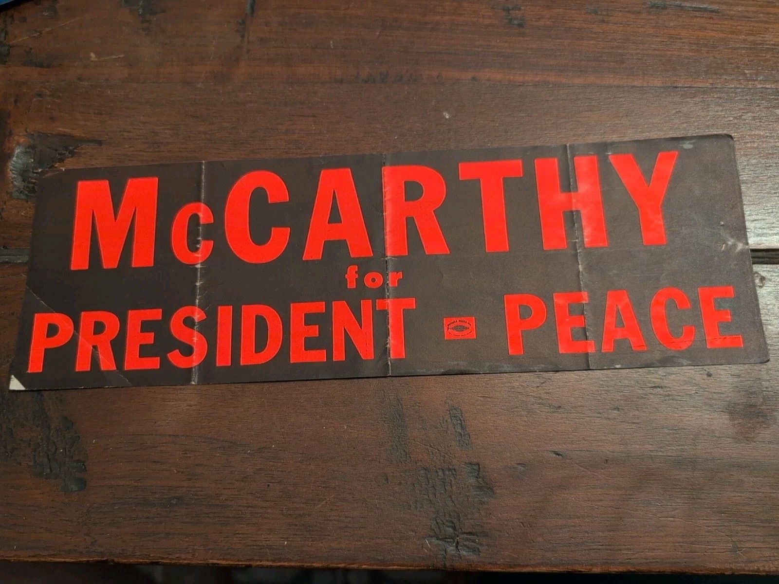 Eugene McCarthy for President ’68 Black & Orange Unused Bumper Sticker