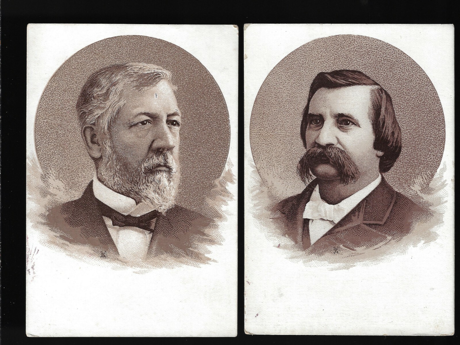 1884 Campaign Pair Matching James Blaine John Logan Engraved Cards in Sepia