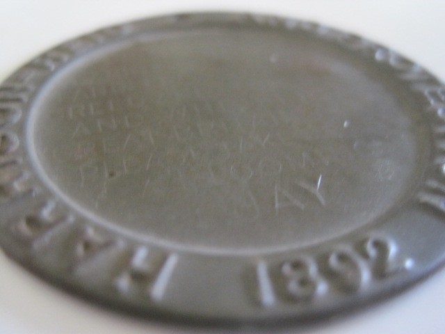 Campaign Disc Round Metal Disc & Protection Benjamin Harrison Reid 1892 2″