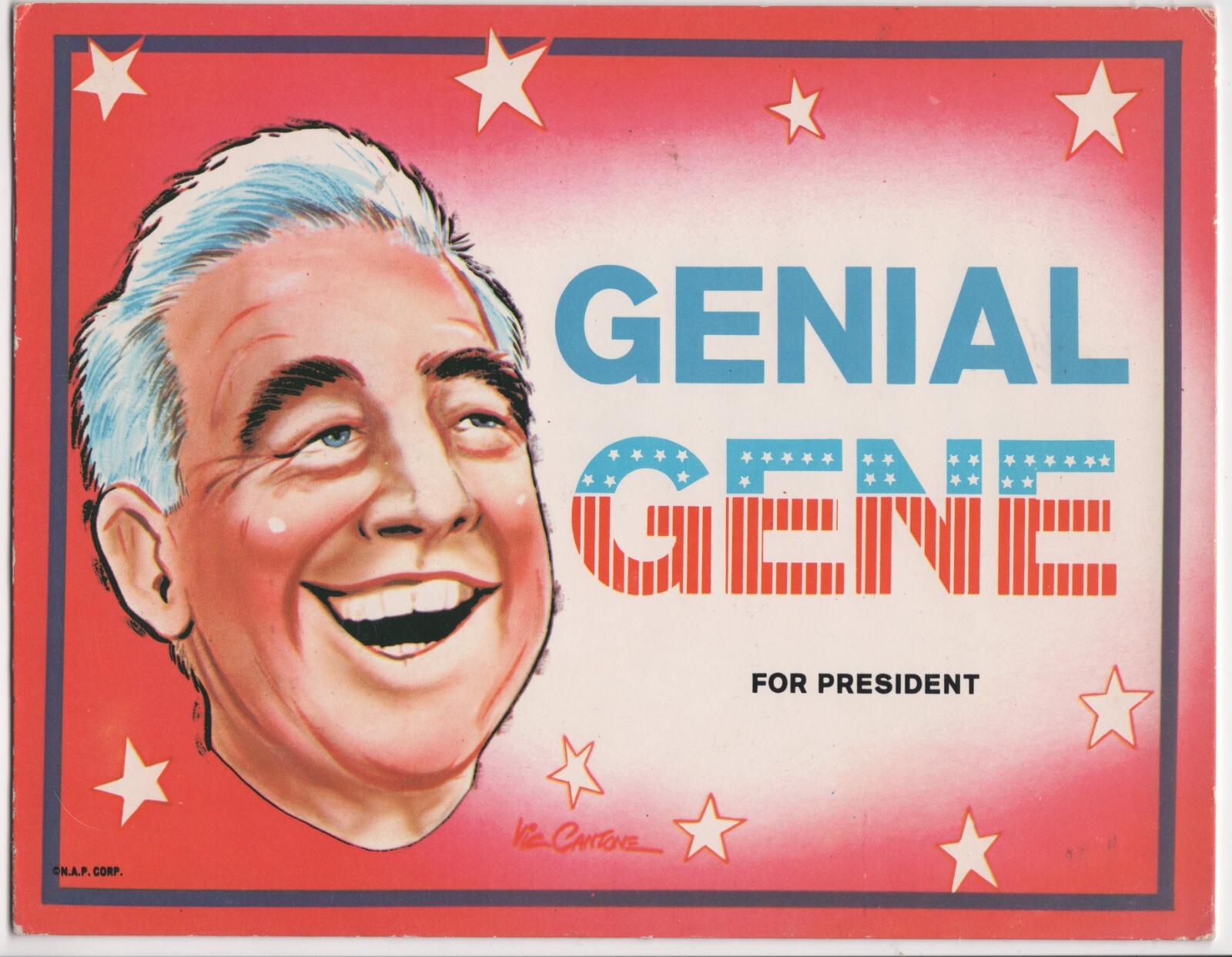 1968 Genial Gene McCarthy For President 7″ by 9″ Cardboard Plaque Unused