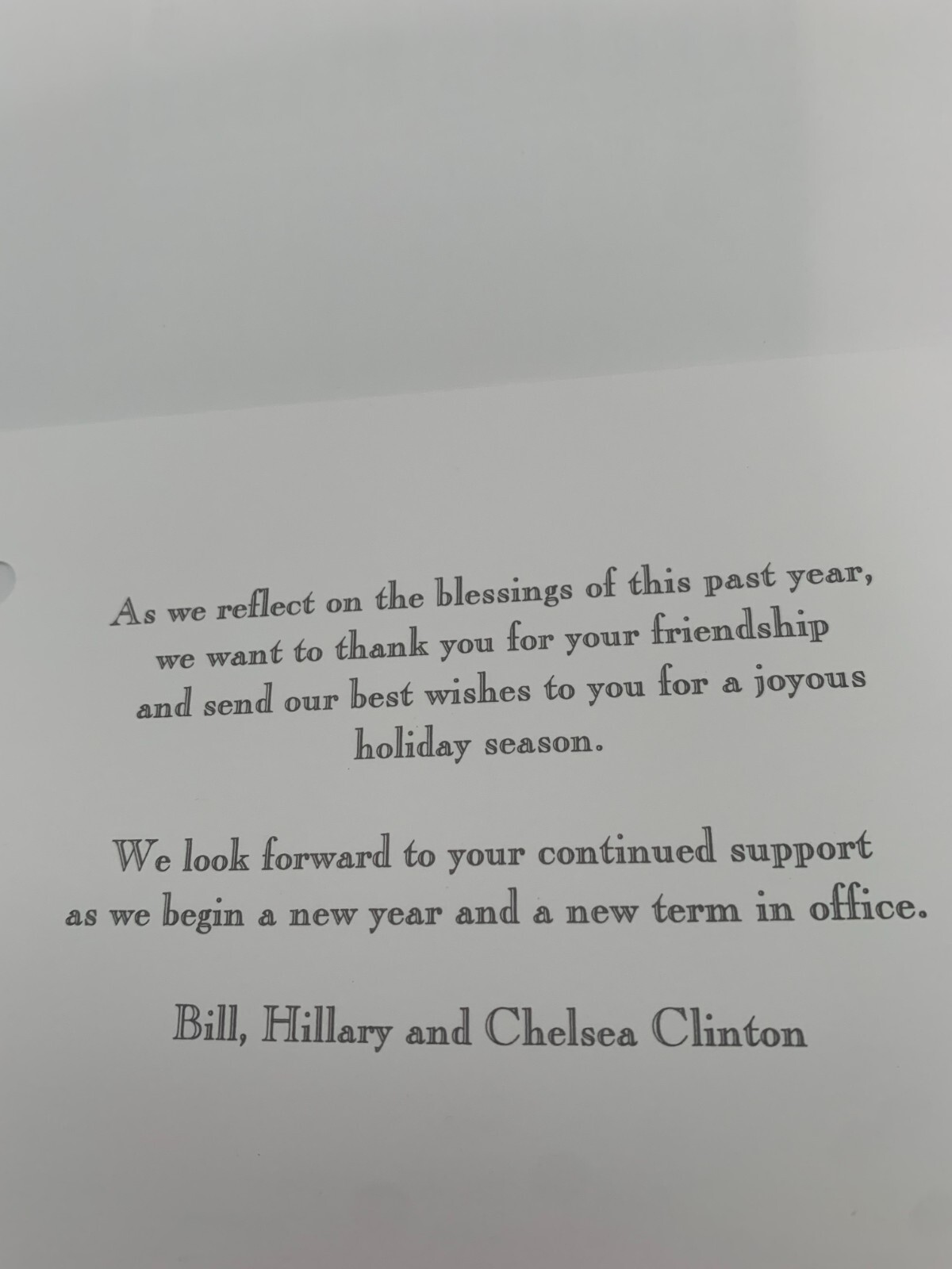 President Bill Clinton Family Christmas Card Holiday White House Democrats 1996