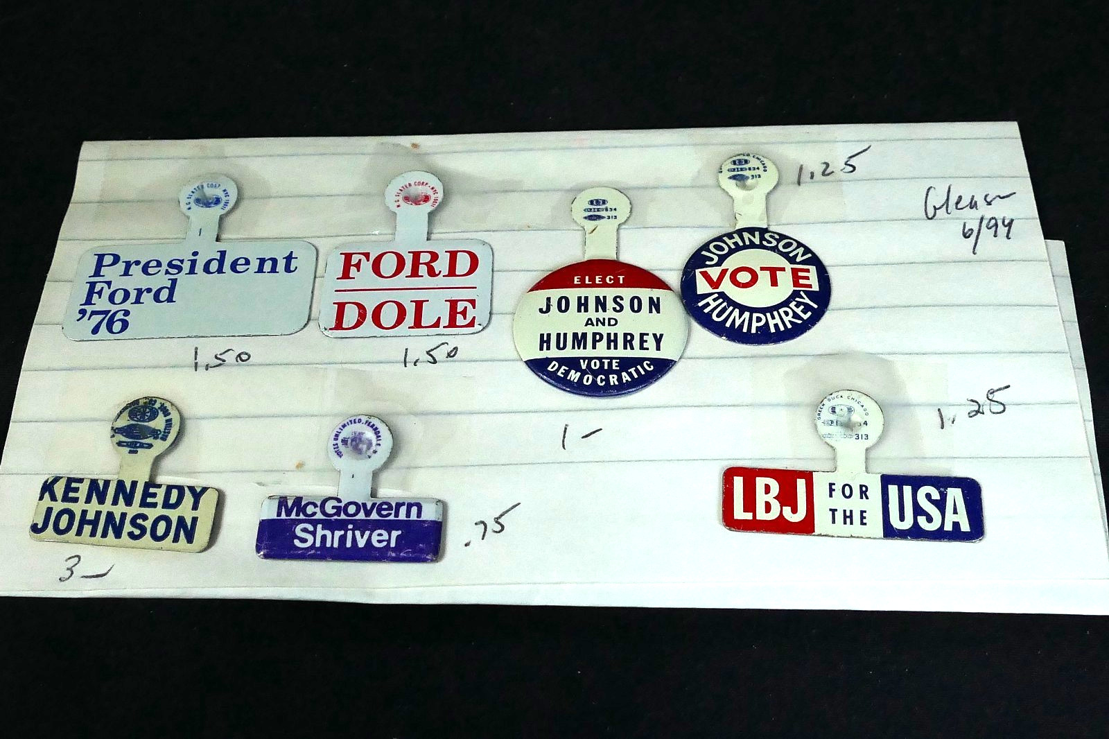 7 Presidential Campaign Tab Button Assortment 1960-1976 JFK LBJ Ford McGovern