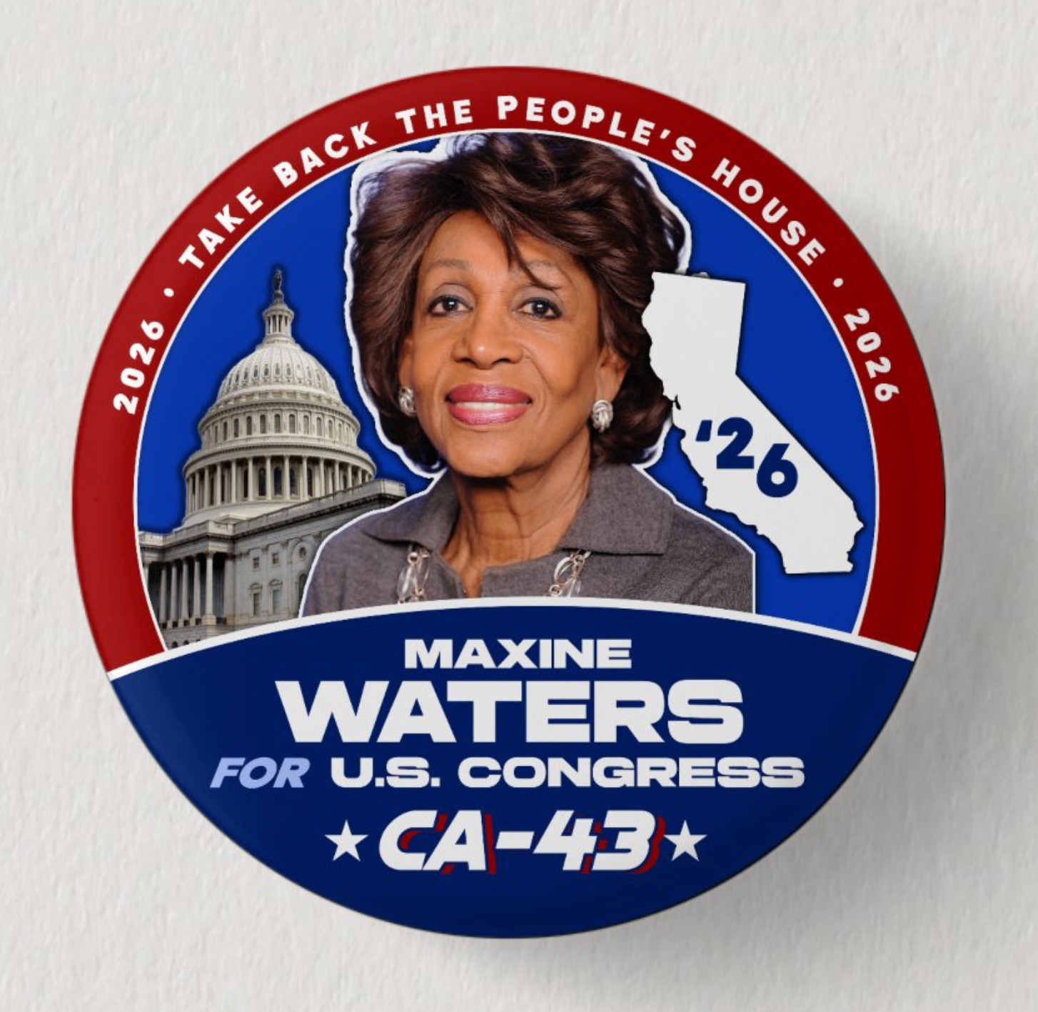 MAXINE WATERS Congress 2026 Pin Button Political Democrat California