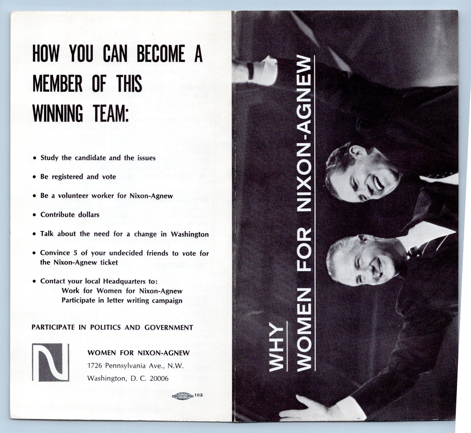 Why Women For Nixon Agnew? Bi-Fold 1968 Campaign Brochure