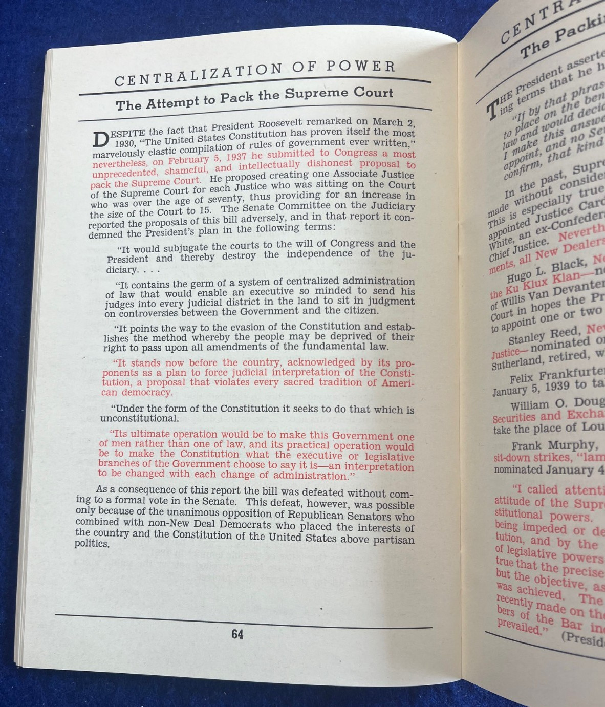 Original 1940 Anti FDR Roosevelt in Red Wendell Willkie Book Supreme Court