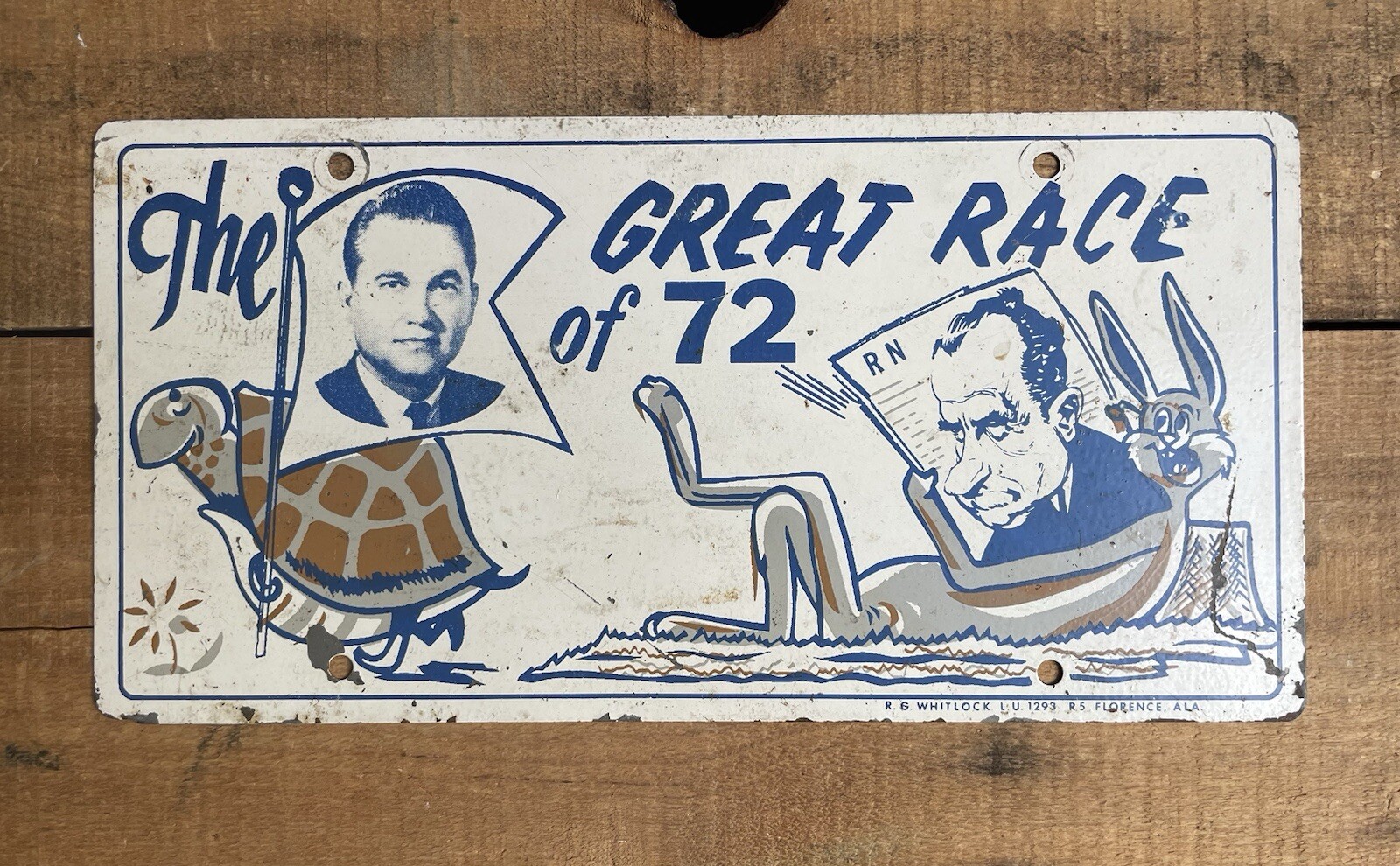 Vtg 1977 George Wallace Anti-Nixon Presidential Campaign Booster License Plate