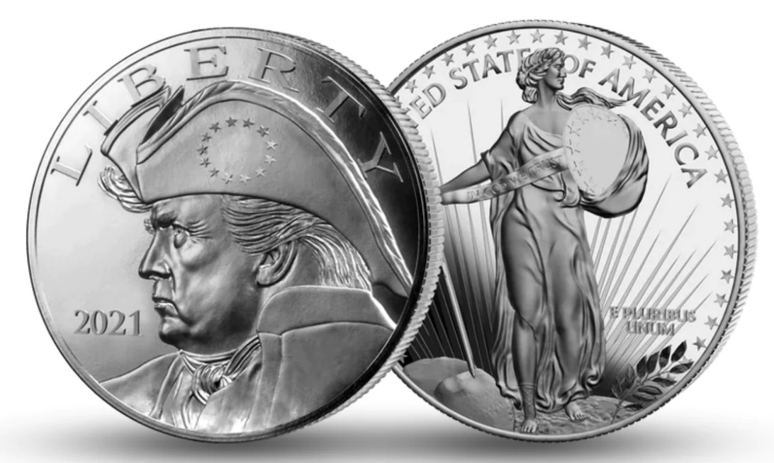 2021 Patriot Trump Silver Commemorative Coin, Reverse Standing Liberty Lady