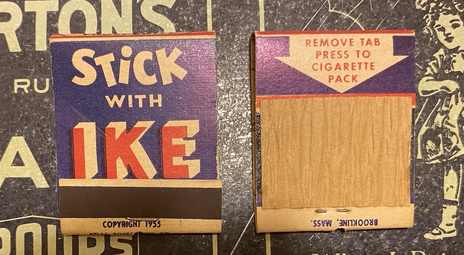 NOS 1955 Stick With Ike Dwight Eisenhower 2 Lot Complete Campaign Match Books