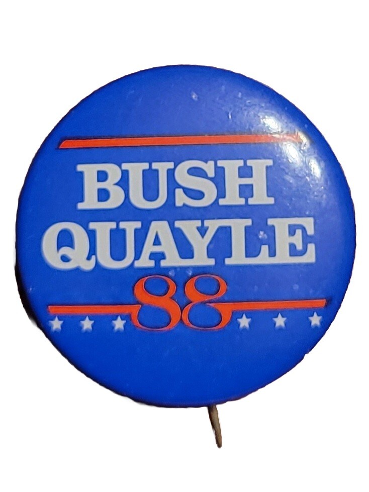 Vintage 1988 BUSH QUAYLE Presidential Pin, 1.25″ DIA, Preowned