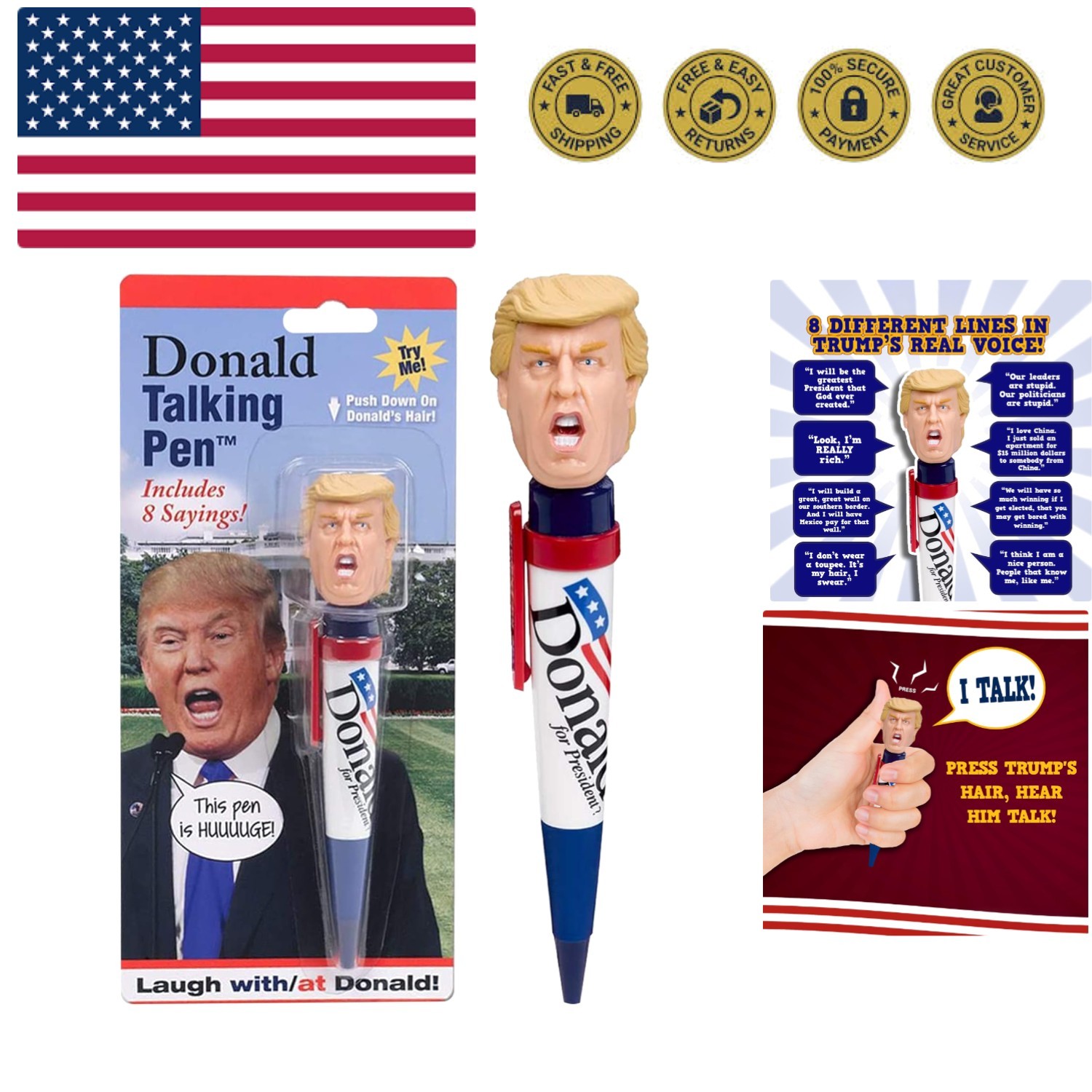 Donald Trump Talking Pen – Press His Hair & Hear 8 Real Voice Quotes – Funny …