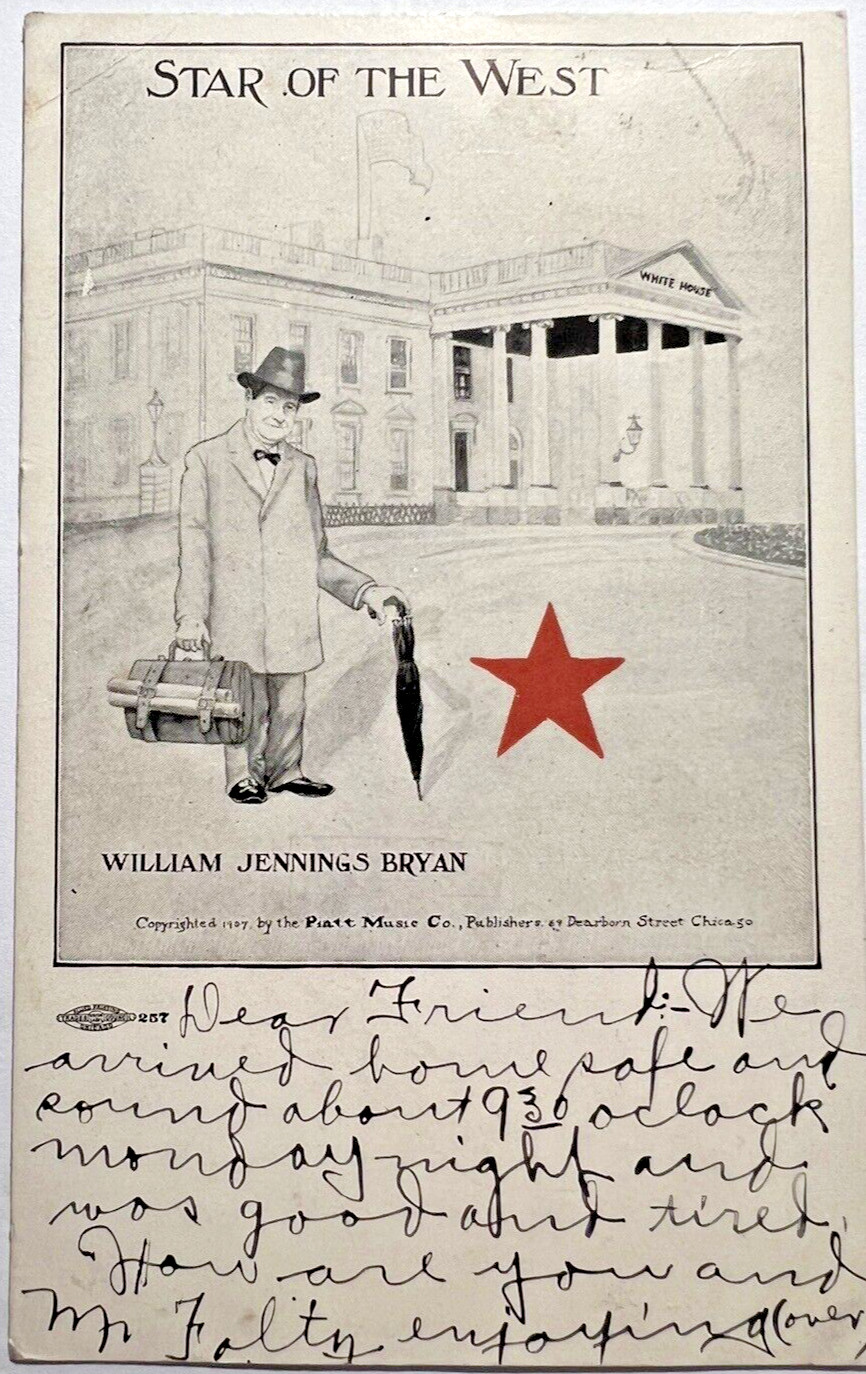Rare 1907 WILLIAM JENNINGS BRYAN DEMOCRAT Postcard Political Presidential C6