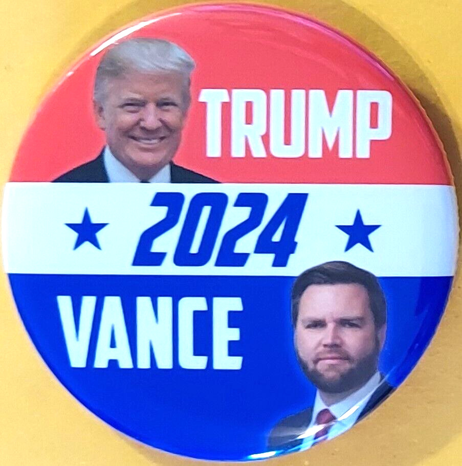 2024 Donald Trump President J.D. Vance Vice Pres Campaign Button 2.25″ GOP