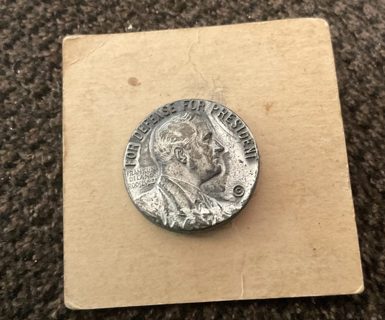 For Defense For President Pin Franklin Roosevelt Pin On Original Card