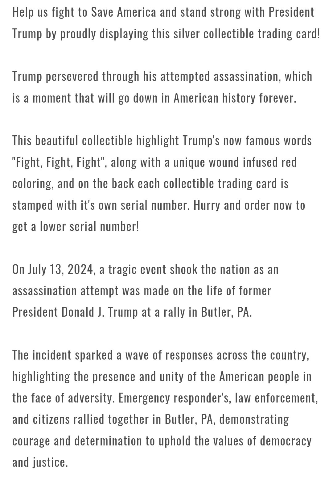 Silver Trump “Fight ” Trading Card ( With Unique Color Infused Wound)
