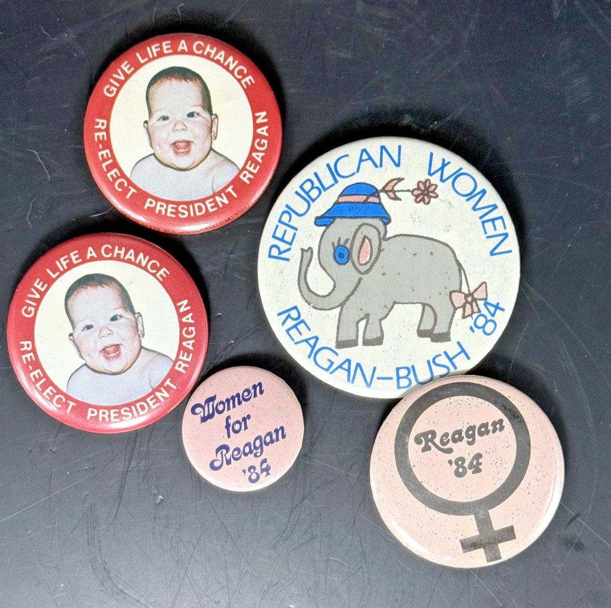 5 Ronald Reagan 1984 Special Interest Campaign Buttons Women for Reagan