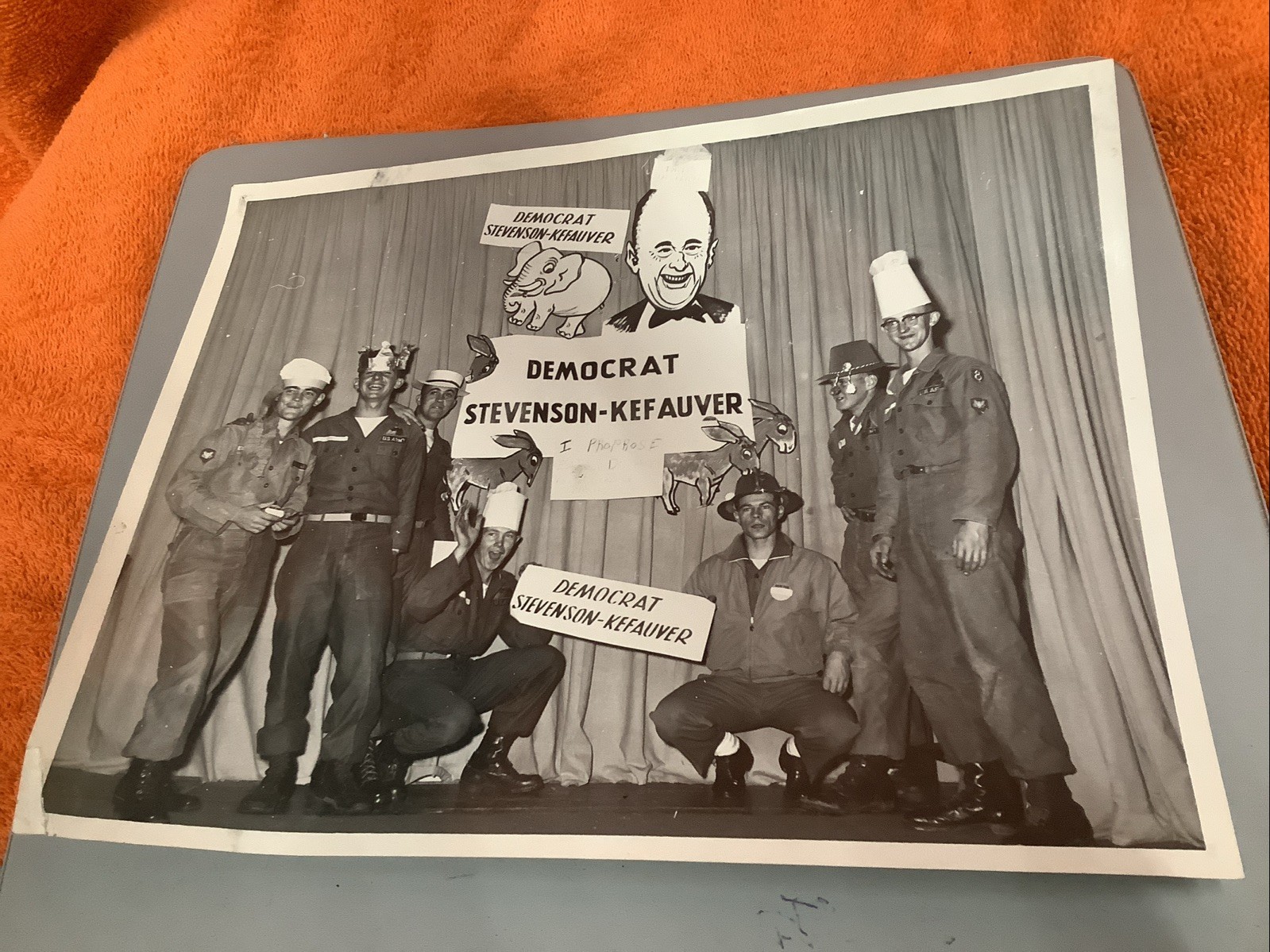 U.S. Army Black/White Democrat, Stevenson,-Kefauver Cartoon Political￼￼