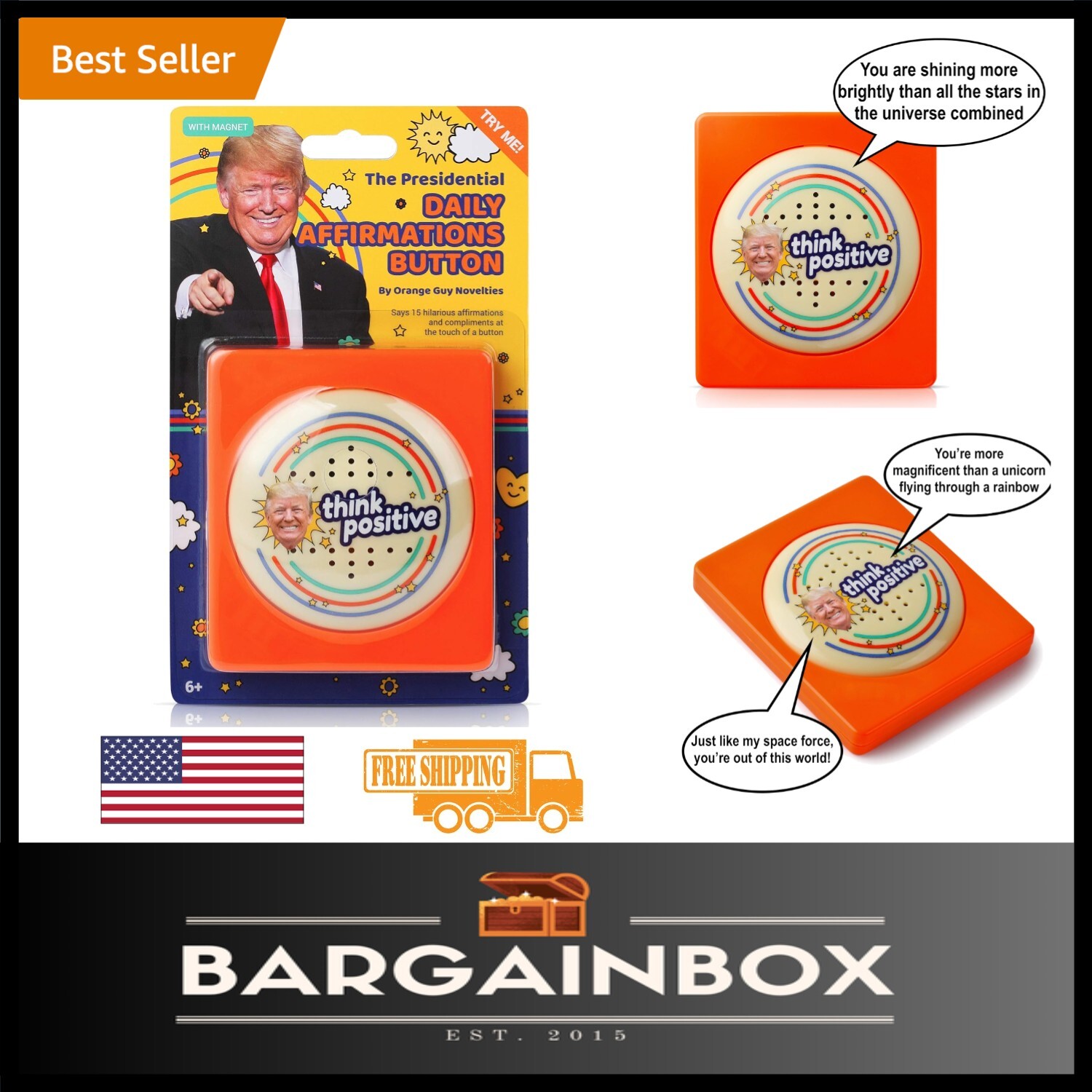 Donald Trump Talking Positivity Button – 15 Hilarious Compliments Guaranteed