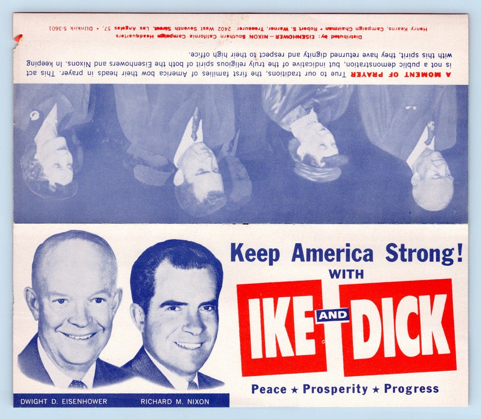Keep America Strong With Ike and Dick Eisenhower Bi-Fold 1956 Campaign Brochure