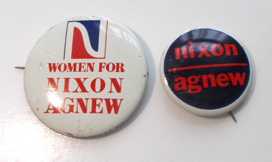 2 Richard Nixon Presidential Campaign Buttons Women for Nixon Agnew/ Nixon Agnew