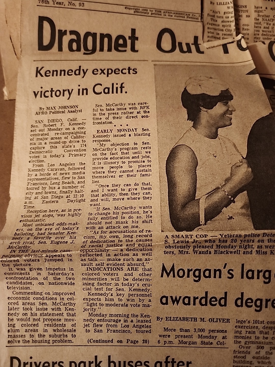 SIGNED Max Johnson Letter & AFRO AMERICAN BOBBY KENNEDY ASSASSINATION NEWSPAPERS
