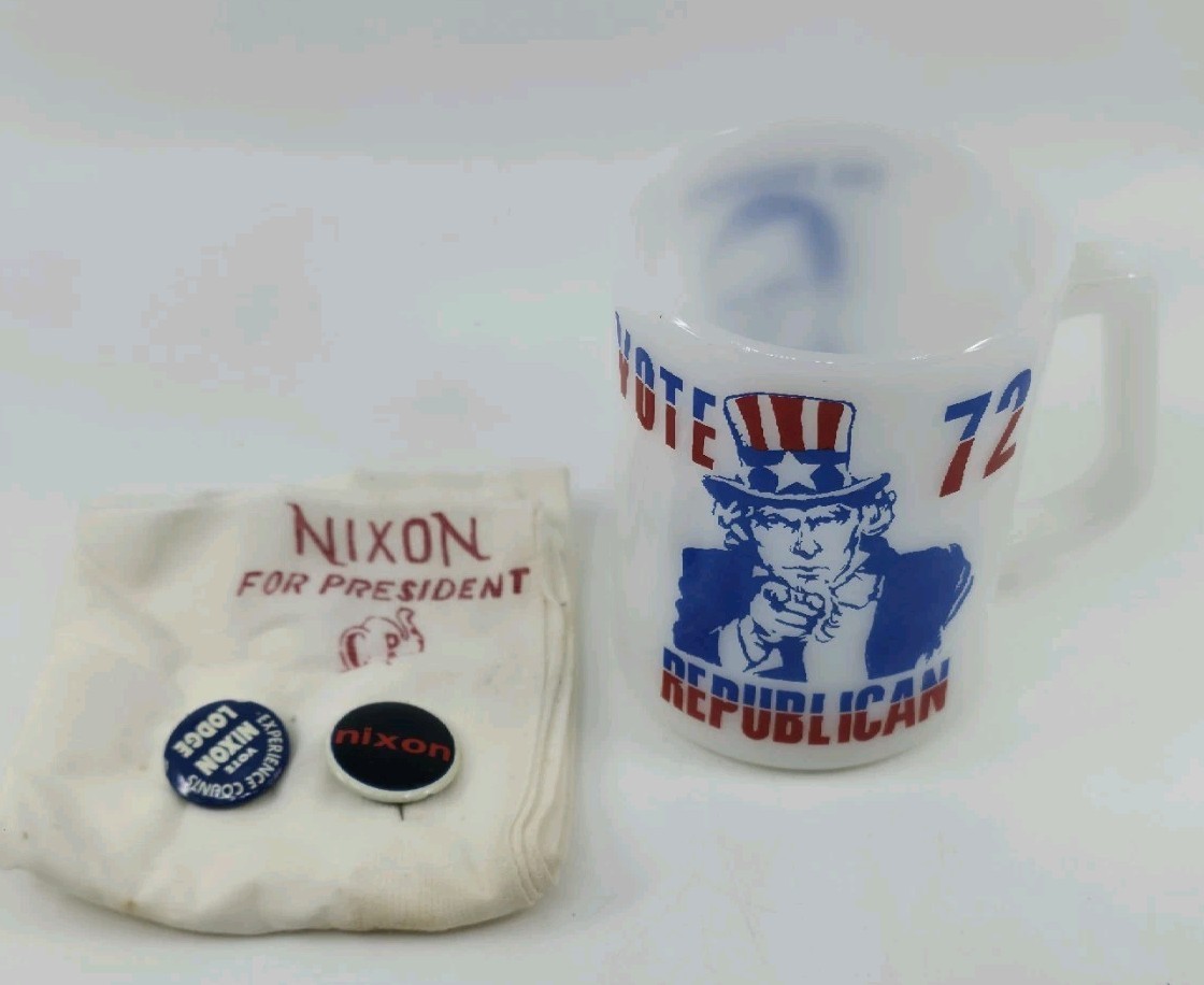 ​Vintage Richard Nixon Political Campaign Collection 1960-1972 Mug Buttons Cloth