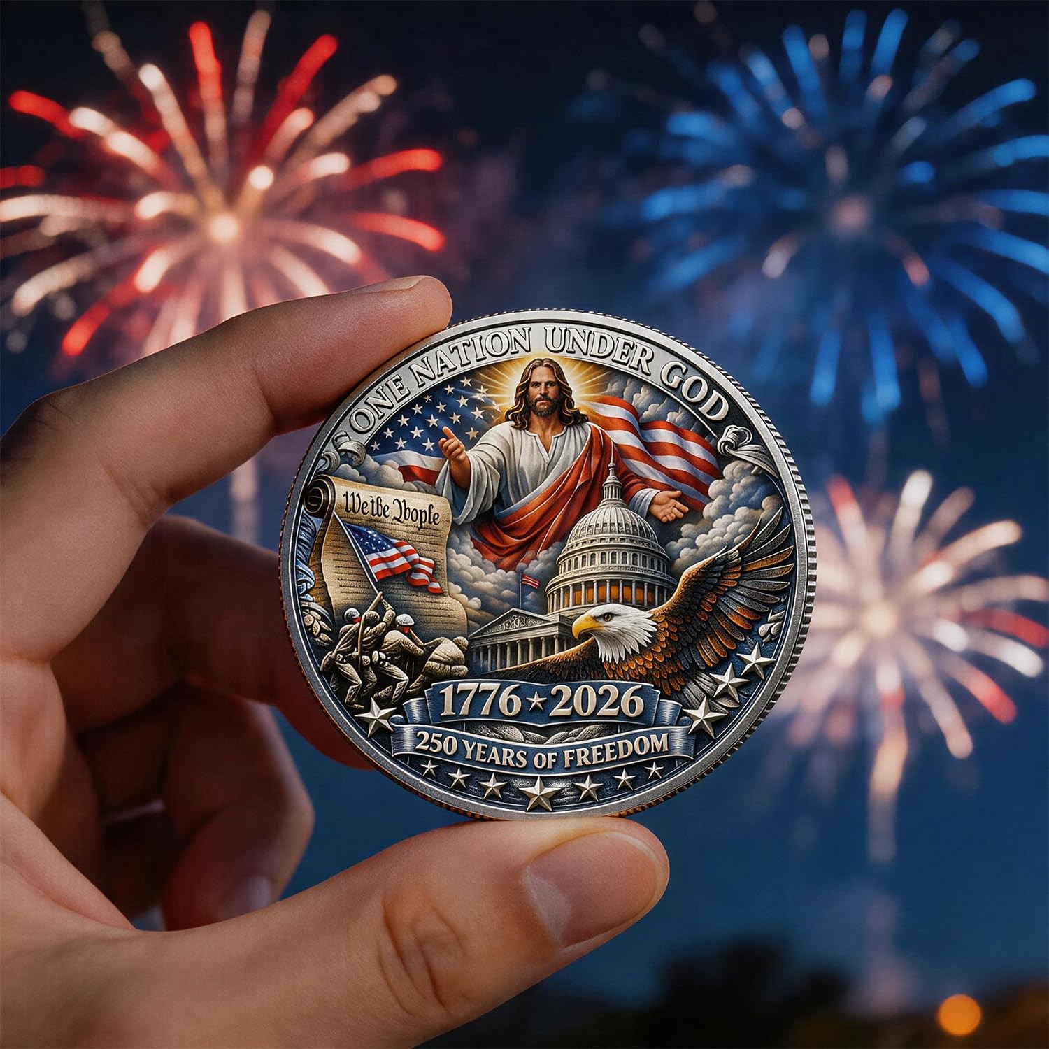 Commemorative Coin USA 250th Anniversary Patriotic Landmarks Collectible Metal K