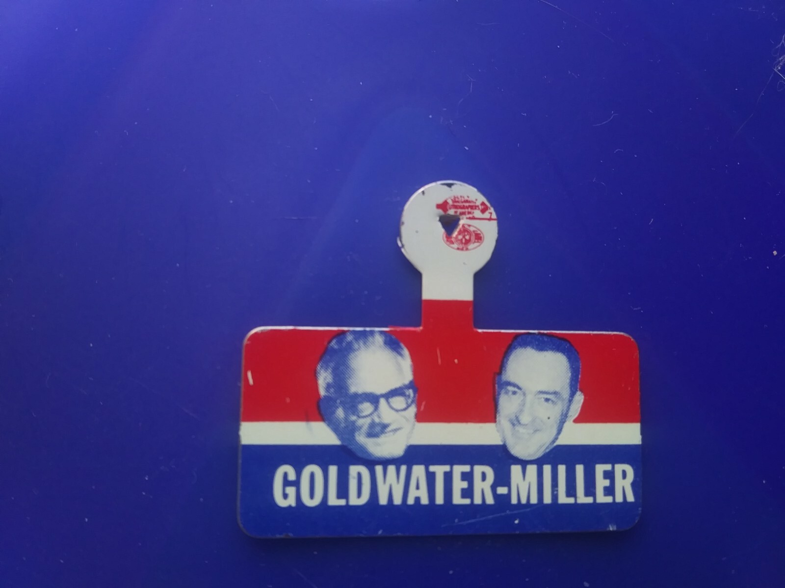 Barry Goldwater Pin Back Tab Button 1964 jugate Bill Miller presidential