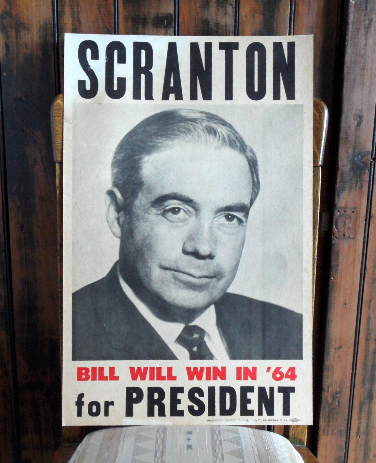 orig. 1964 William Scranton for President **Bill Will Win in ’64** CAMPAIGN SIGN