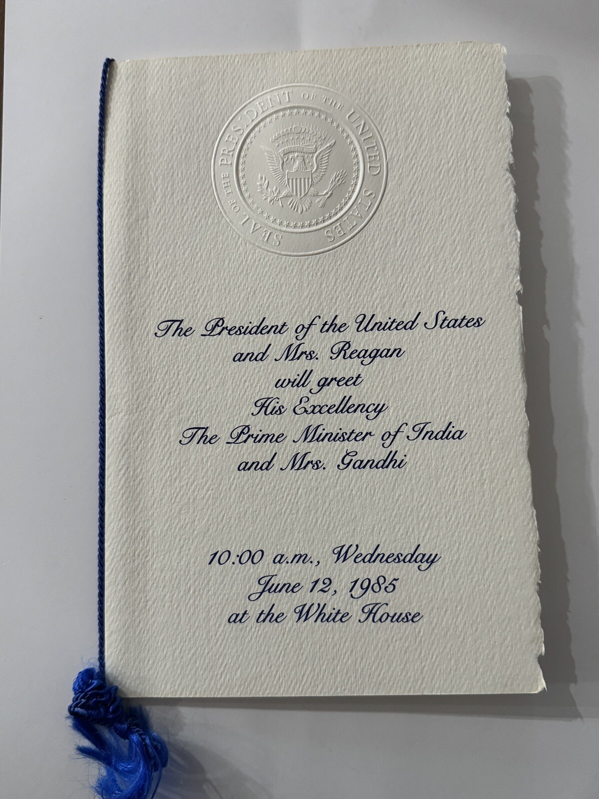 06-12-1985 Official President Reagan White House Program – Gandi’s Of India