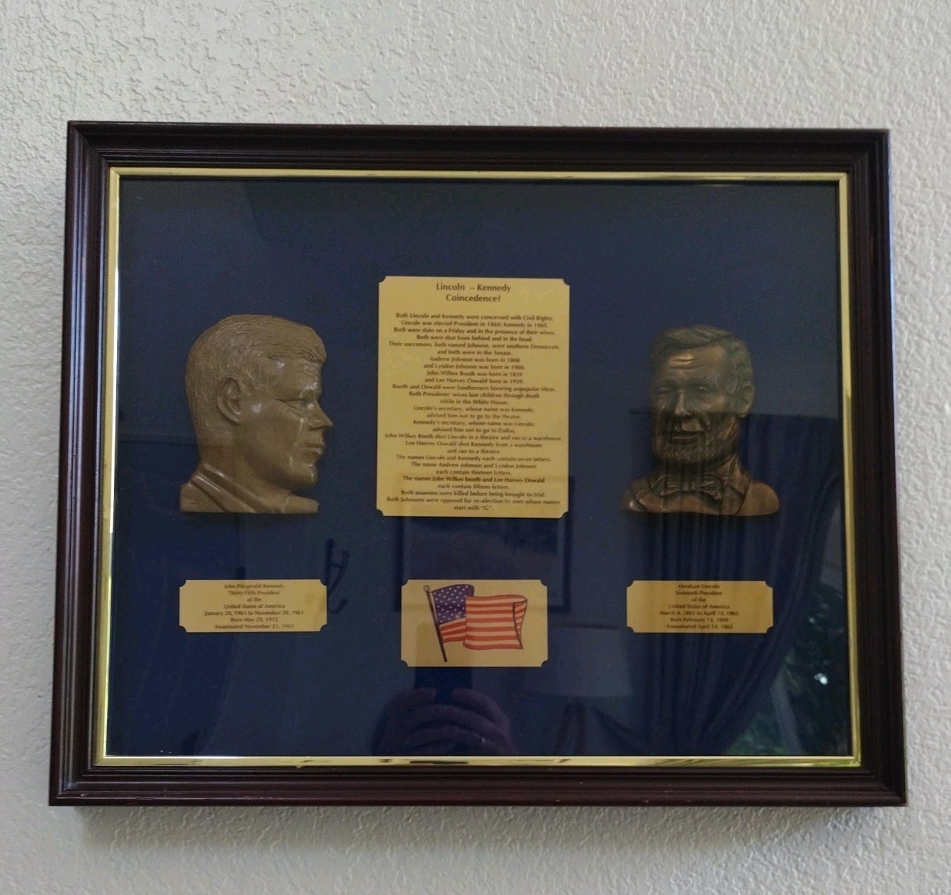 Lincoln Kennedy Coincidences Framed Art USA Presidents Historical Heritage Piece