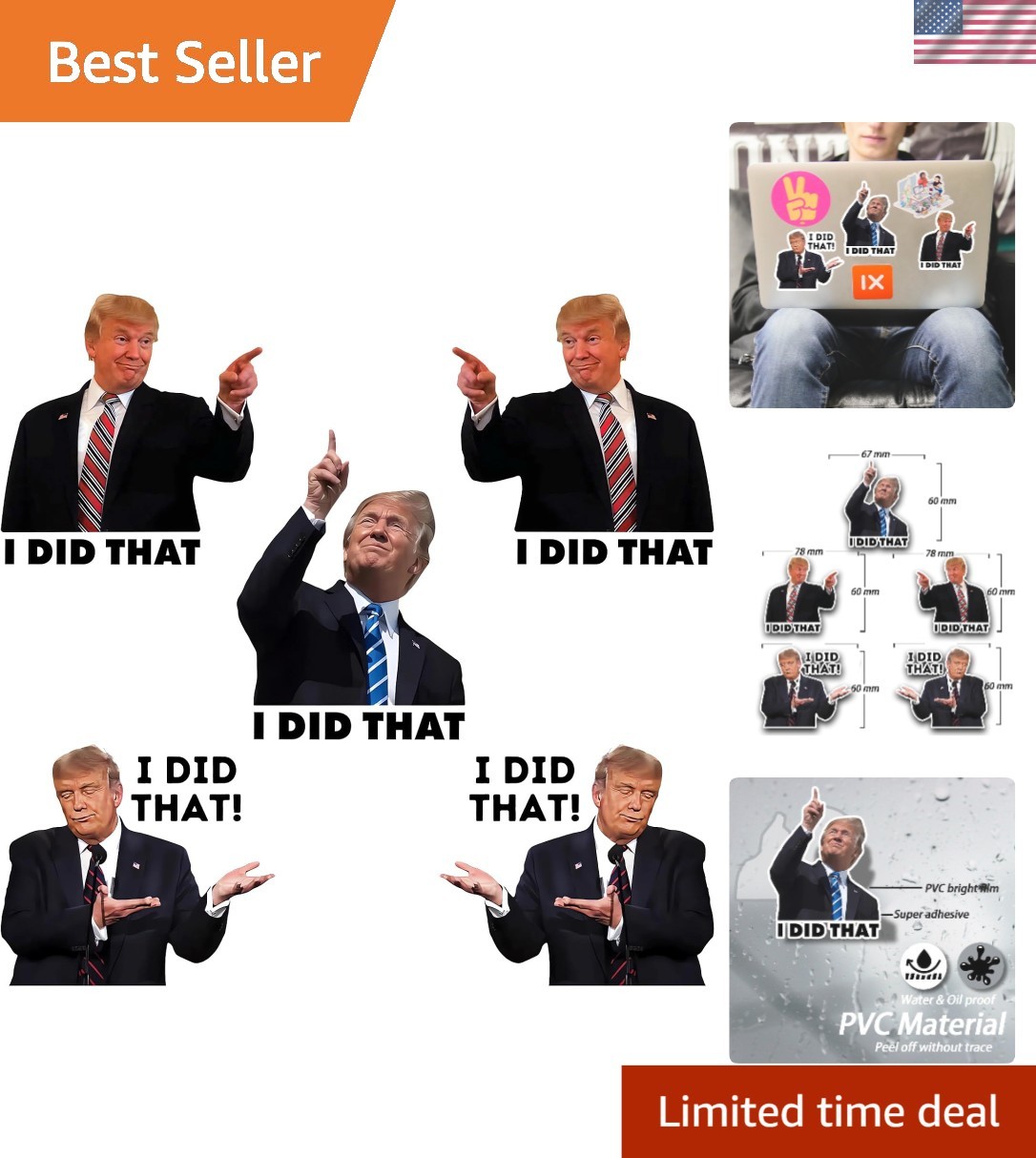 3″ Mixed Pattern Trump Stickers – 100 Pcs Waterproof & Fade-Resistant