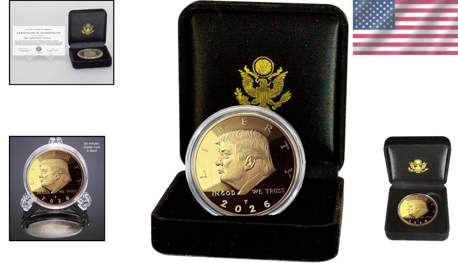 Authentic 2026 Trump Gold Coin with Velvet Case^^