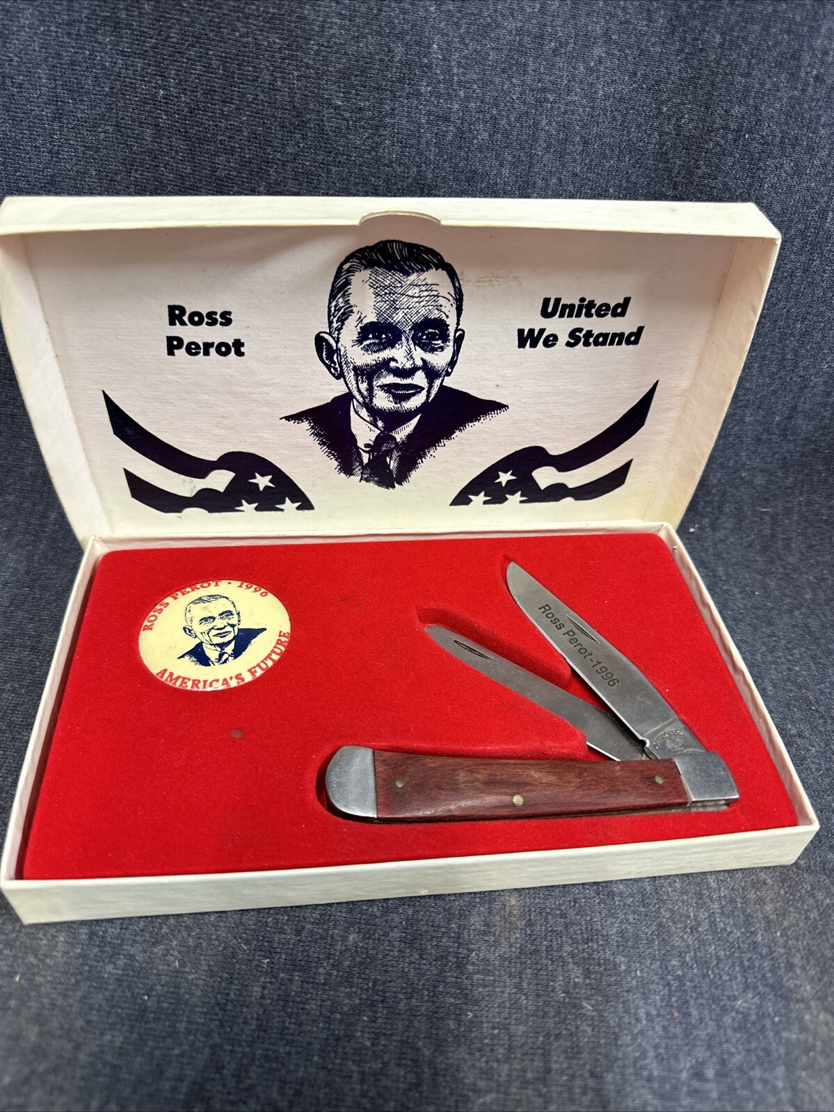 1996 Ross Perot Button & Knife Set #267 President Candidate Limited Edition