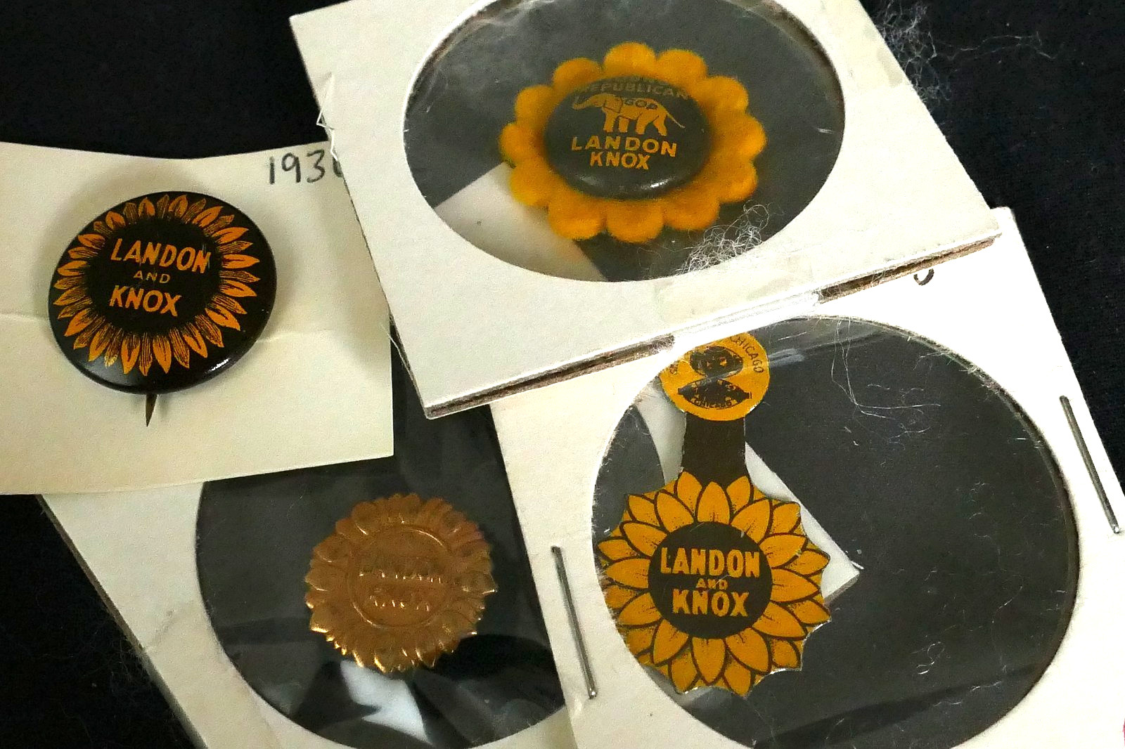 Set Of 4 1936 Landon & Knox Presidential Campaign Sunflower 3 Buttons Pins 1 Tab