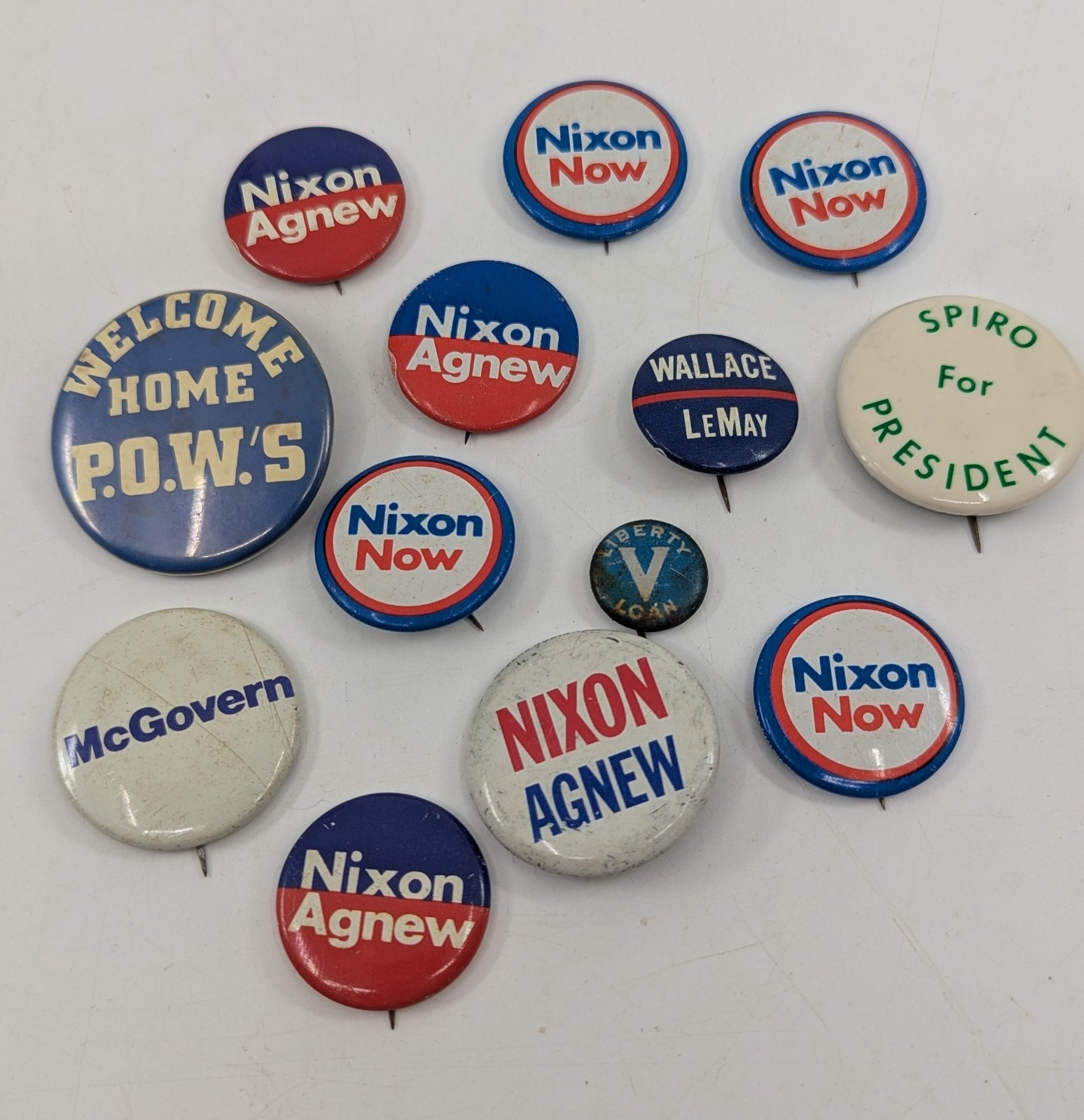 Lot of 13 Nixon Agnew McGovern Wallace + Misc. Campaign Pinbacks/Buttons