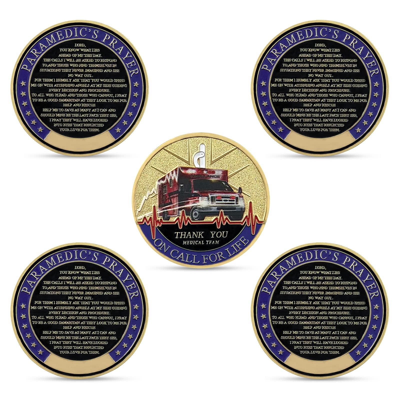 5 Pcs EMS Paramedic Prayer Challenge Coin Set for First Responders & Collectors