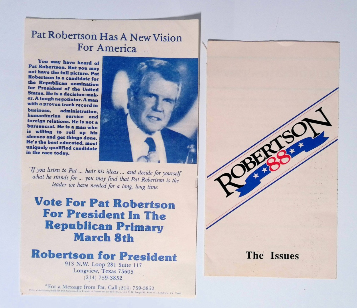 Pat Robertson 1988 Presidential Campaign Lot of 2 Pamphlets Vintage