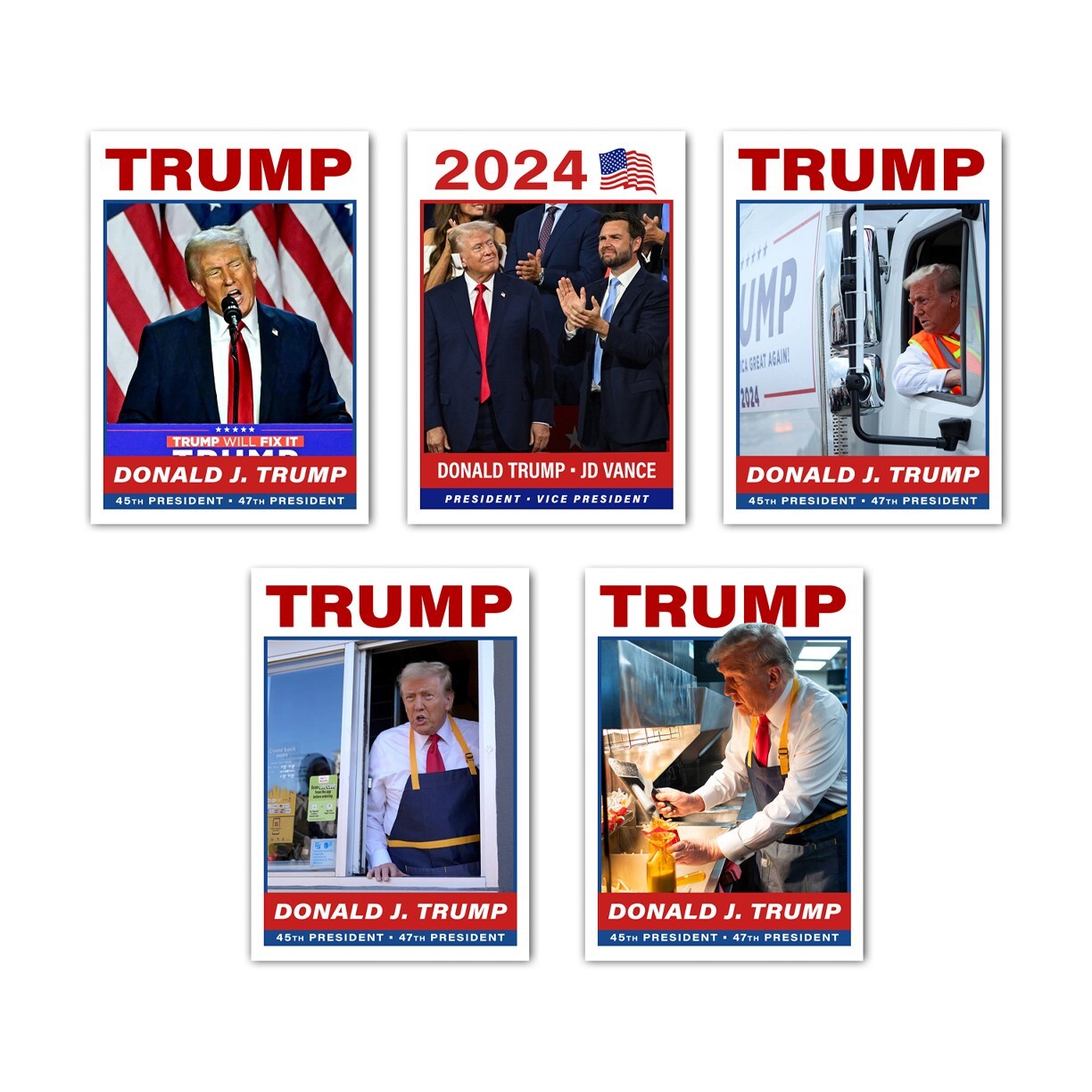 Donald Trump 2024 Election Highlights Presidential Trading Card LOT of 5 Cards