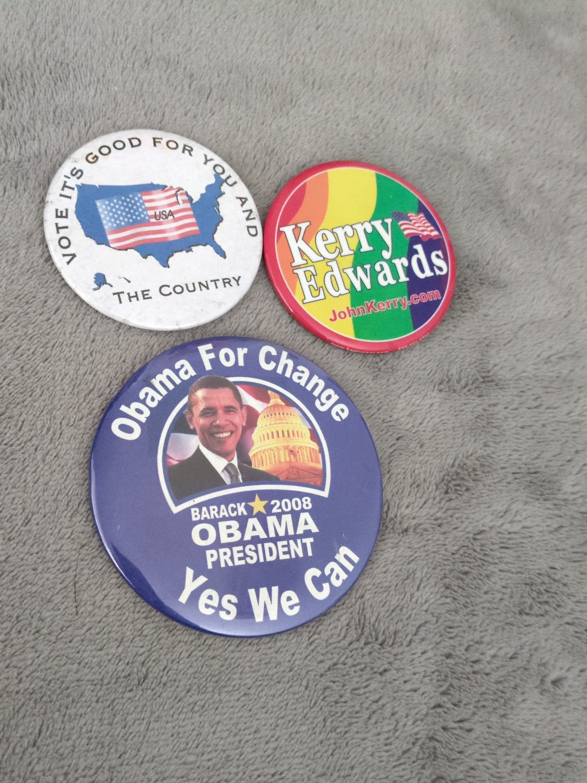 KERRY/EDWARDS 2004, PRIDE AMERICA POLITICAL PIN, OBAMA FOR CHANGE YES WE CAN, +