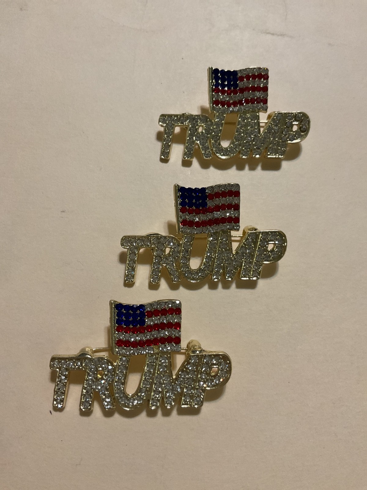3Pcs Trump Pin with USA Flag Crystal Trump Lapel Brooches Memorabilia gift 2024