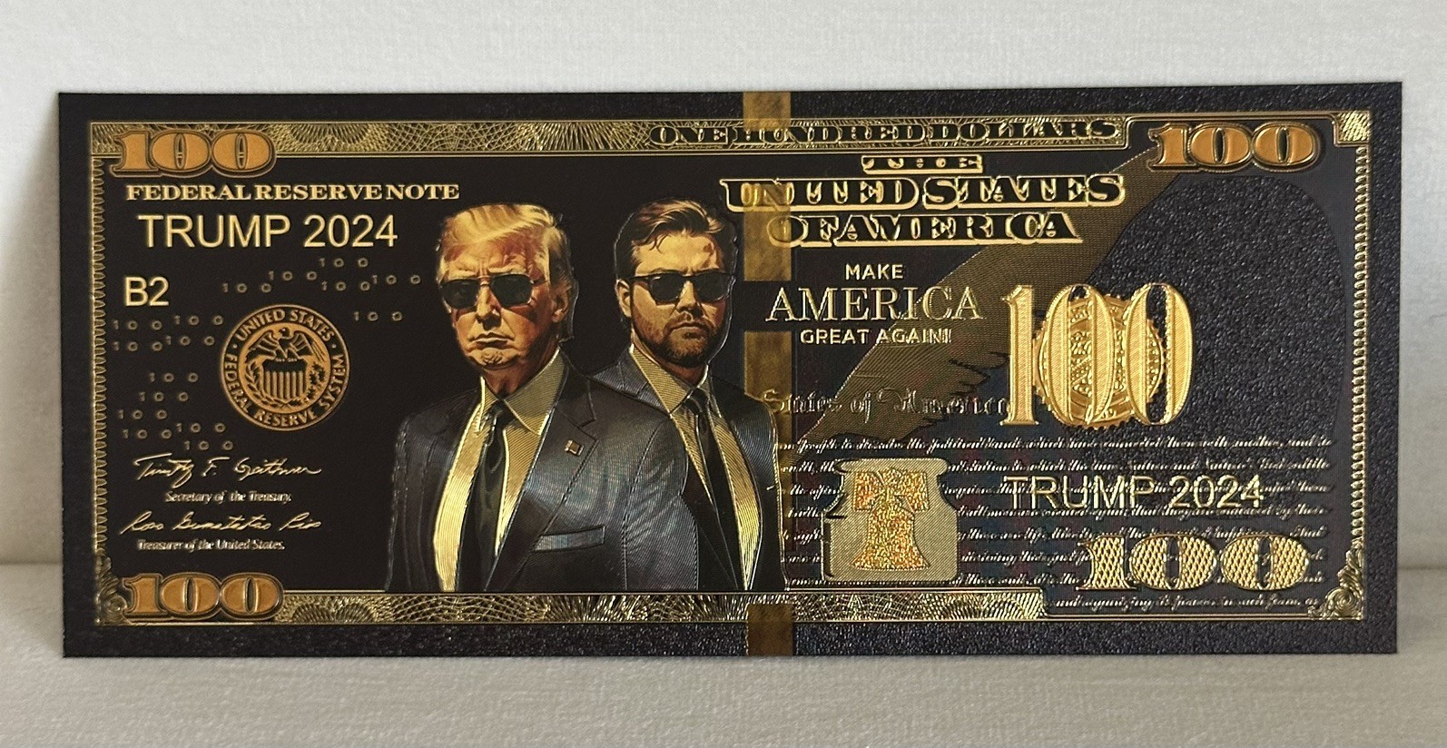 JD Vance &Donald Trump 2024 Presidential Ticket Black, Gold and Silver Banknote