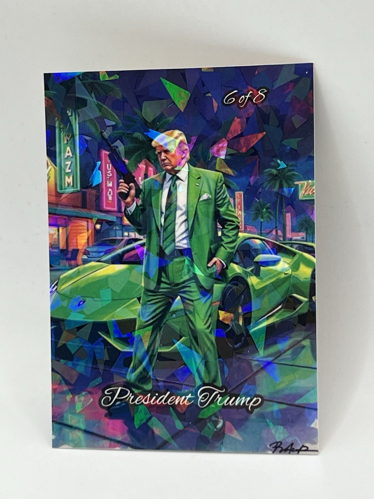 President Trump 6 Of 8 Green Cracked Ice Novelty Card