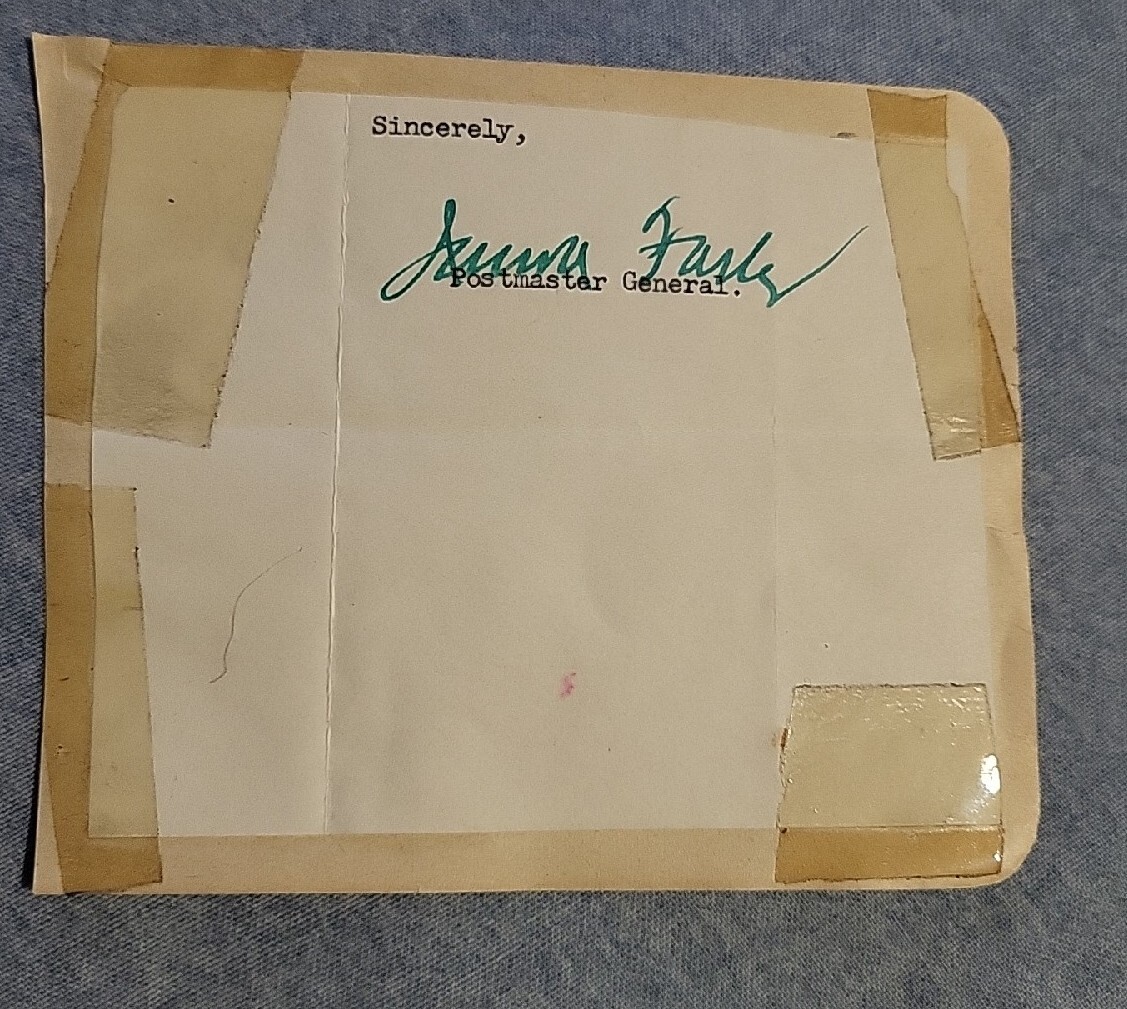 Signed 1940s James Farley “The KING Maker” FDR Campaign Manager & Postmaster Gen