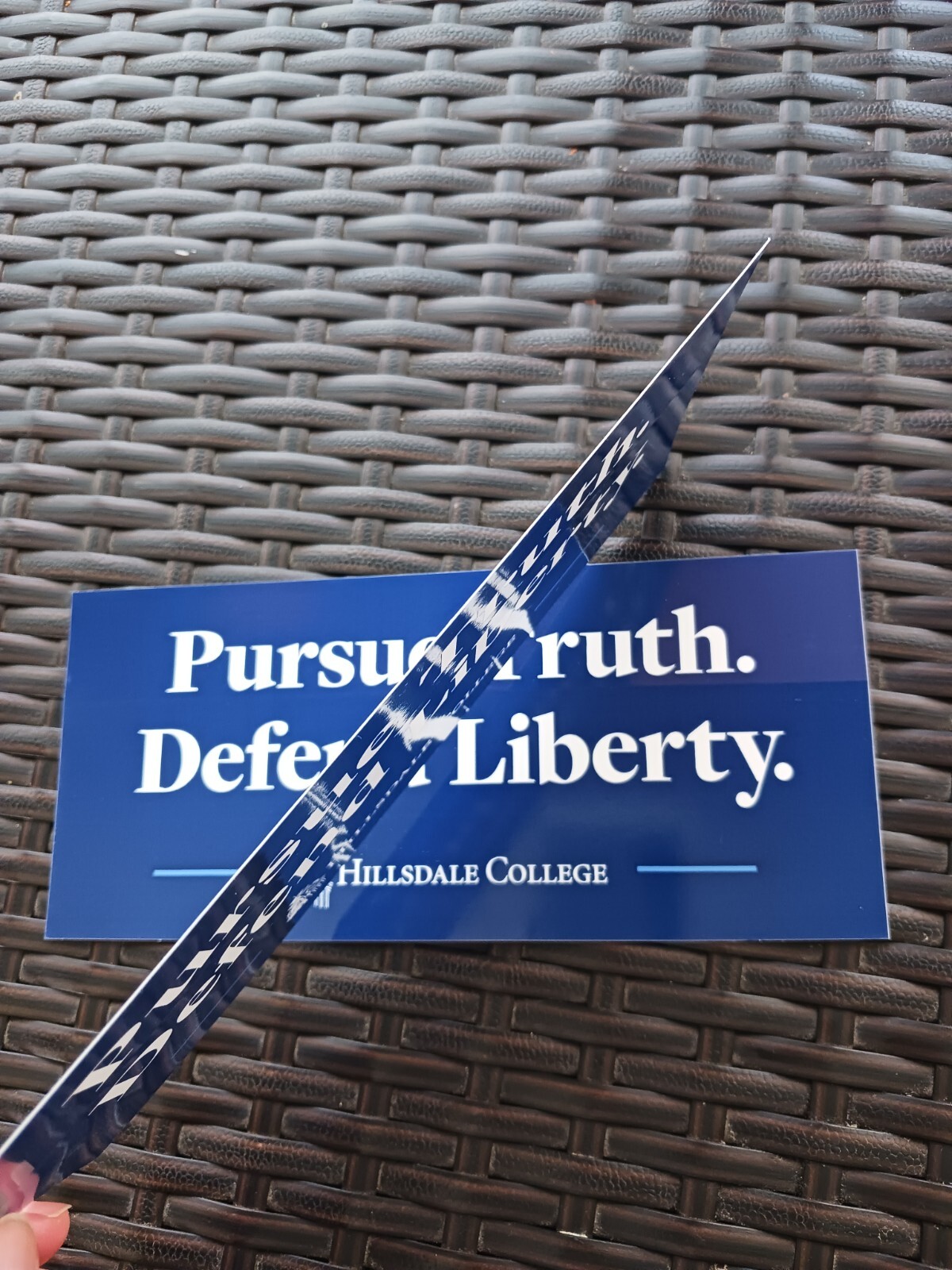 SET 2″Pursue Truth. Defend Liberty” blue/white bumper stickers about 3.75″x8.50″