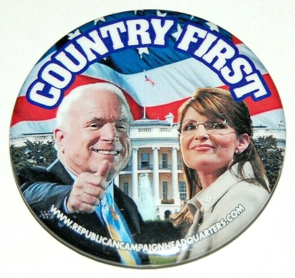 2008 JOHN MCCAIN SARAH PALIN campaign pin pinback button political president