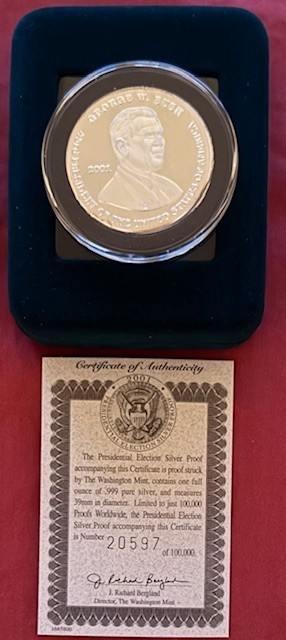 2001 Bush/Gore Presidential Election 1 oz .999 Pure Silver Proof Coin