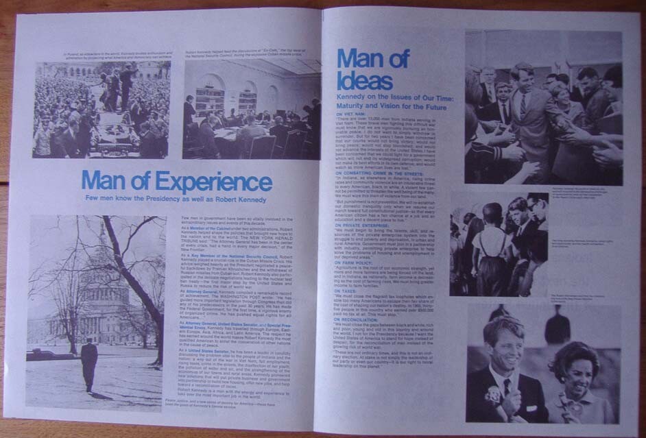 5/7/1968 Bobby Kennedy Indiana Primary Lg Folding Presidential Campaign Pamphlet