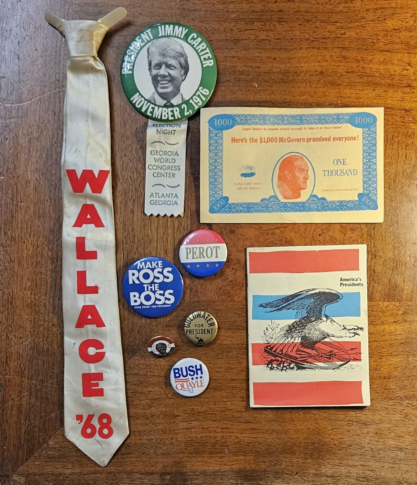 VINTAGE CAMPAIGN MEMORABILIA 1960s-1990s Perot Wallace Carter Goldwater Bush