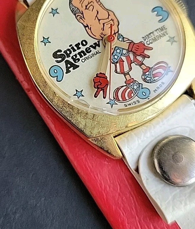 Vtg Spiro Agnew Watch “Dirty Time Company” Swiss Made w/ Original Tube *PLS READ