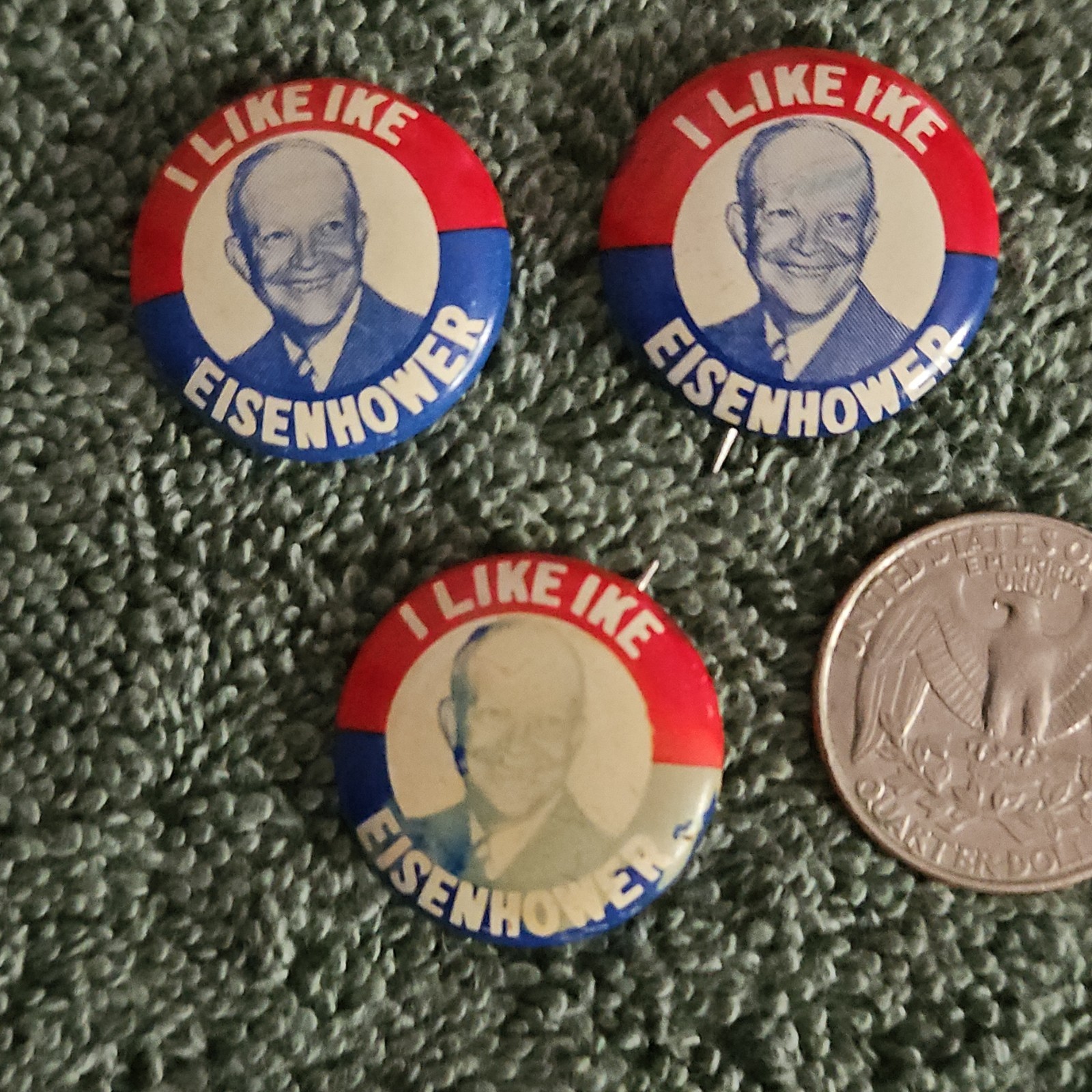 Lot of 3 Vintage “I like Ike Eisenhower” Political Pinback Pins
